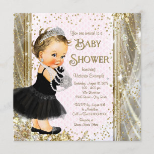 Invitation Fête de naissance de petite princesse rose et or