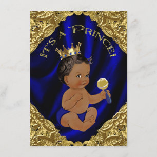 Invitation Fête de naissance de prince Afro-Américain Bleu Or