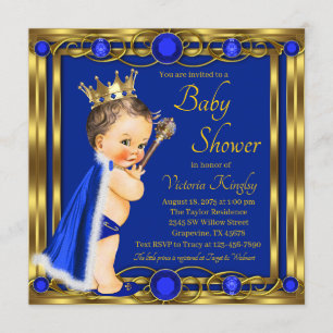 Invitation Fête de naissance de prince Bleu Or Joyau