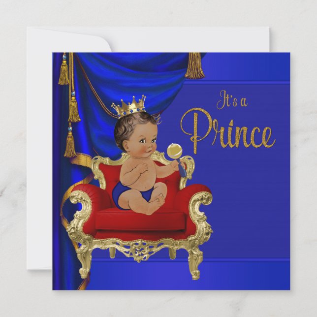 Invitation Fête de naissance de prince ethnique bleu royal (Devant)