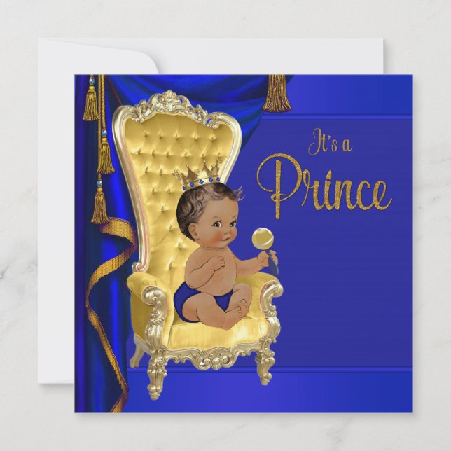 Invitation Fête de naissance de prince ethnique bleu royal (Devant)