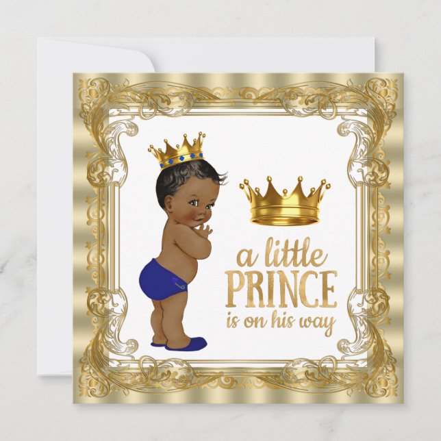 Invitation Fête de naissance de prince ethnique bleu royal or (Devant)