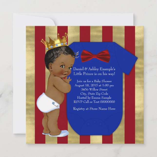 Invitation Fête de naissance de prince ethnique rouge bleu or (Devant)