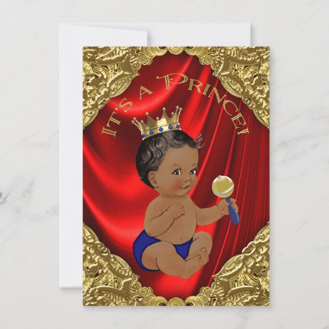 Invitation Fête de naissance de prince ethnique rouge bleu or (Devant)