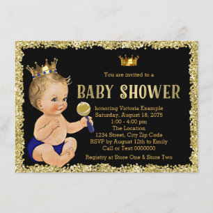 Invitation Fête de naissance de prince garçon paillettes or n