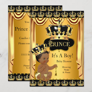 Invitation Fête de naissance de prince royal bébé noir or eth