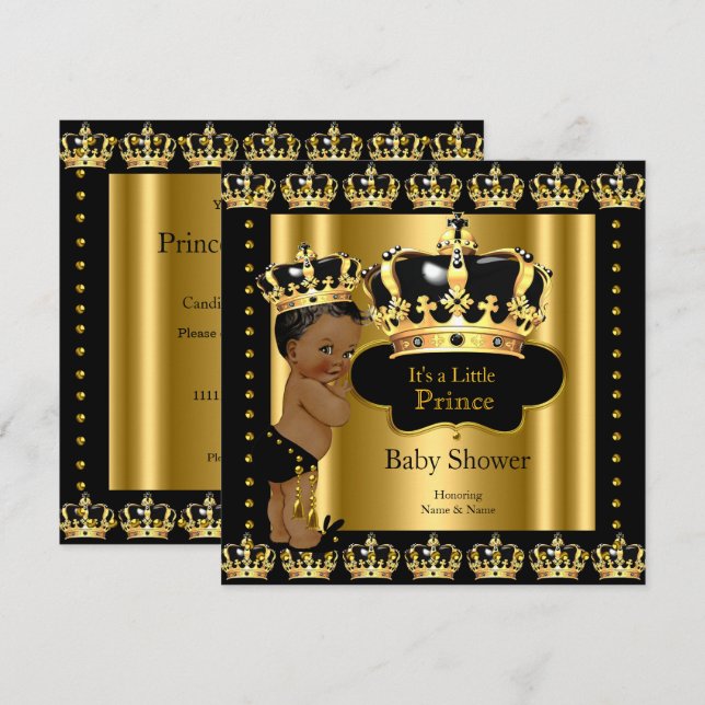 Invitation Fête de naissance de prince royal ethnique Couronn (Devant / Derrière)