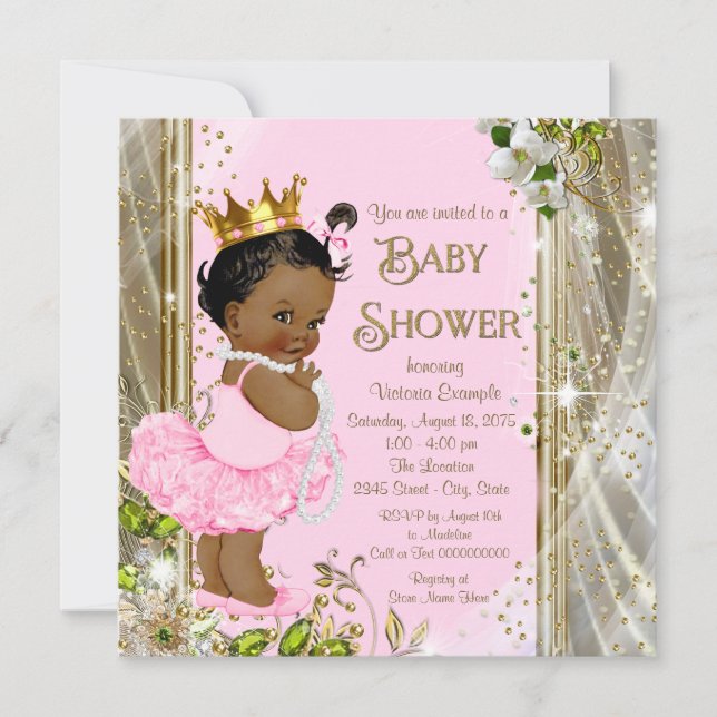 Invitation Fête de naissance de princesse afro-américaine ros (Devant)
