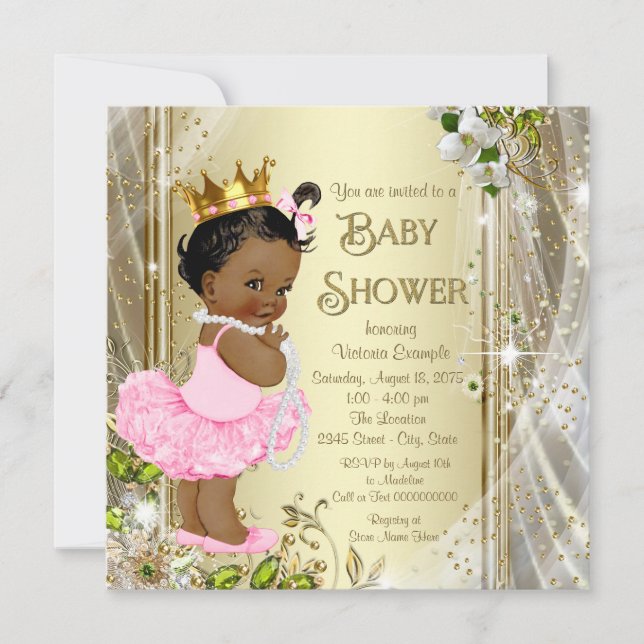 Invitation Fête de naissance de princesse afro-américaine ros (Devant)