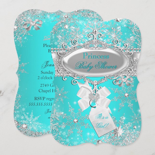 Invitation Fête de naissance de princesse Aqua Blue Winter Wo (Devant / Derrière)