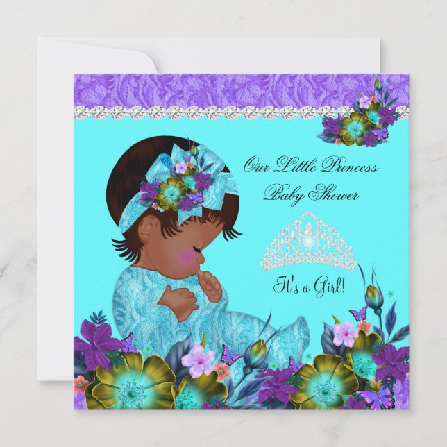 Invitation Fête de naissance de princesse bébé bleu sarcelle  (Devant)