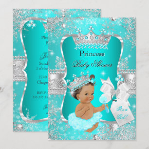 Invitation Fête de naissance de princesse bébé bleu sarcelle 