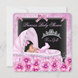 Invitation Fête de naissance de princesse bébé fille afro-amé