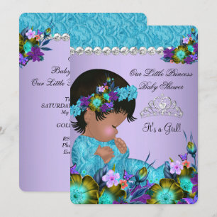 Invitation Fête de naissance de princesse bébé fille Bleu sar
