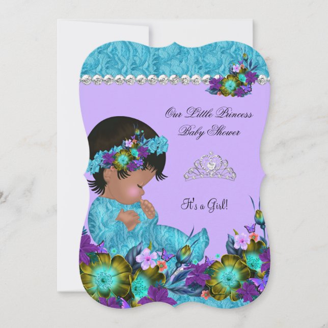 Invitation Fête de naissance de princesse bébé fille bleu sar (Devant)