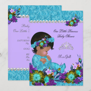 Invitation Fête de naissance de princesse bébé fille Bleu sar