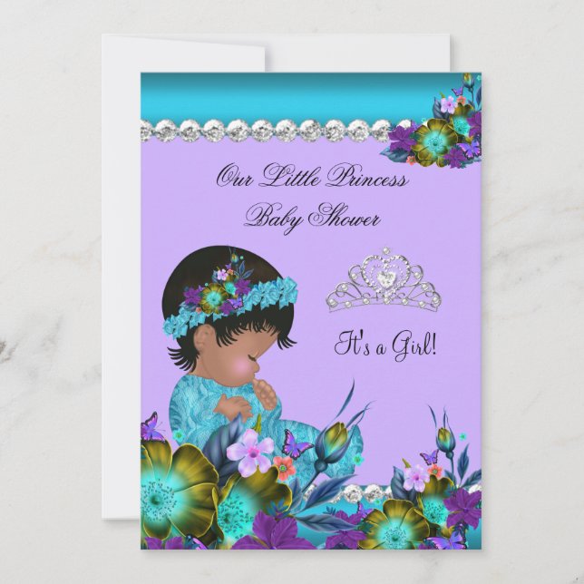 Invitation Fête de naissance de princesse bébé fille sarcelle (Devant)