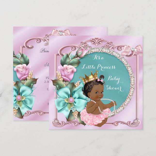 Invitation Fête de naissance de princesse bébé Fleurs Ténèbre (Devant / Derrière)