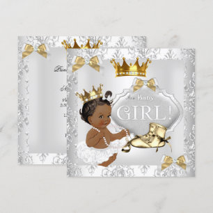 Invitation Fête de naissance de princesse bébé Or Argent Dama