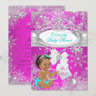 Invitation Fête de naissance de princesse bébé Rose Chaud Aqu