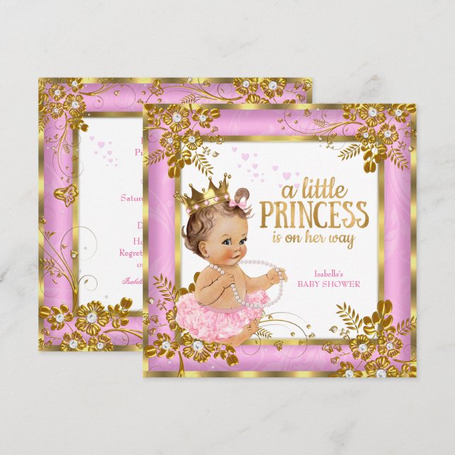 Invitation Fête de naissance de princesse Bébé Rose Tutu Flor (Devant / Derrière)