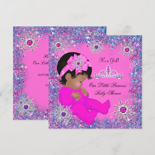 Invitation Fête de naissance de princesse Bébé Rose Violet Pa (Devant / Derrière)