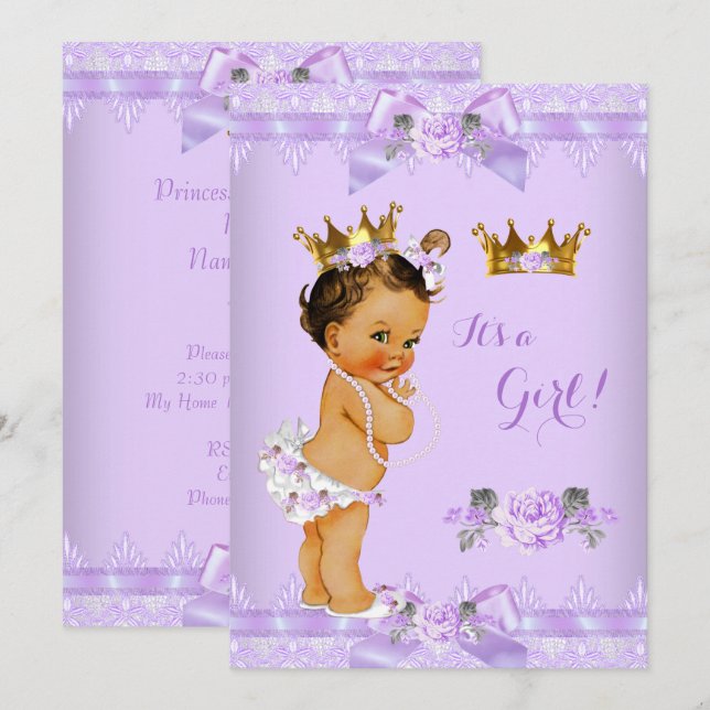 Invitation Fête de naissance de princesse bébé Rose violette  (Devant / Derrière)