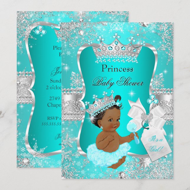 Invitation Fête de naissance de princesse Bleu sarcelle Aqua  (Devant / Derrière)