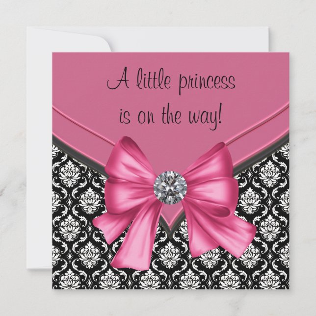 Invitation Fête de naissance de princesse élégante rose et no (Devant)