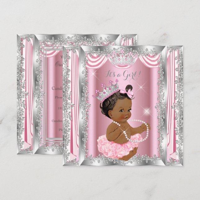Invitation Fête de naissance de princesse ethnique Bébé Rose  (Devant / Derrière)