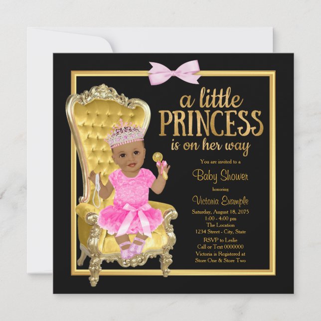 Invitation Fête de naissance de princesse ethnique Or Noir Ro (Devant)