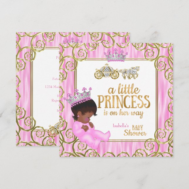 Invitation Fête de naissance de princesse ethnique Rose Chari (Devant / Derrière)