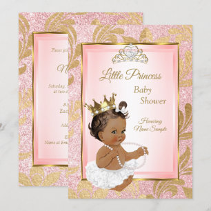 Invitation Fête de naissance de princesse or paillettes roses
