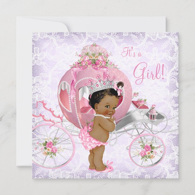 Invitation Fête de naissance de princesse rose et violet ethn (Devant)