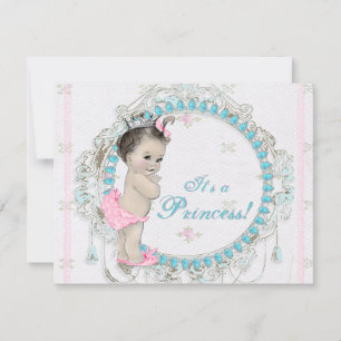 Invitation Fête de naissance de princesse vintage rose et ble