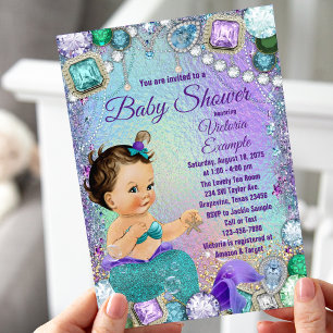 Invitation Fête de naissance de sirène brune Jewel Sirène
