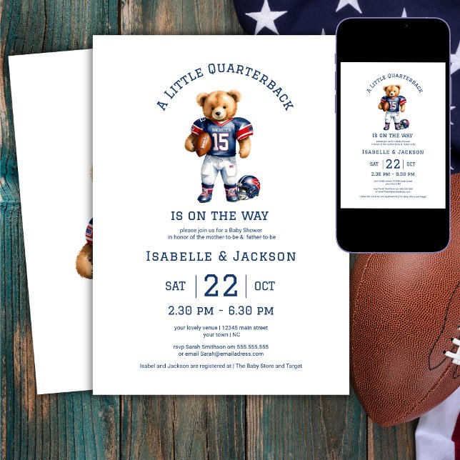 Invitation Fête de naissance de Teddy, Quarterback de footbal (Créateur téléchargé)