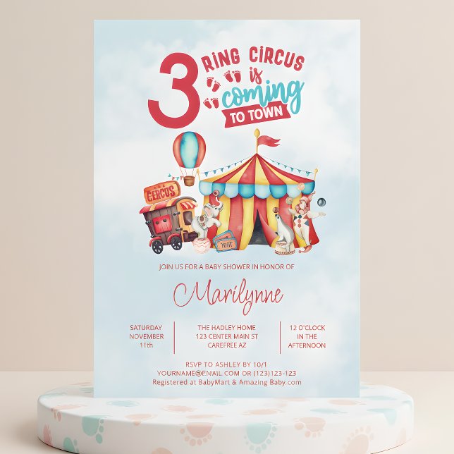 Invitation Fête de Naissance de Triplés du Cirque Carnaval (Créateur téléchargé)
