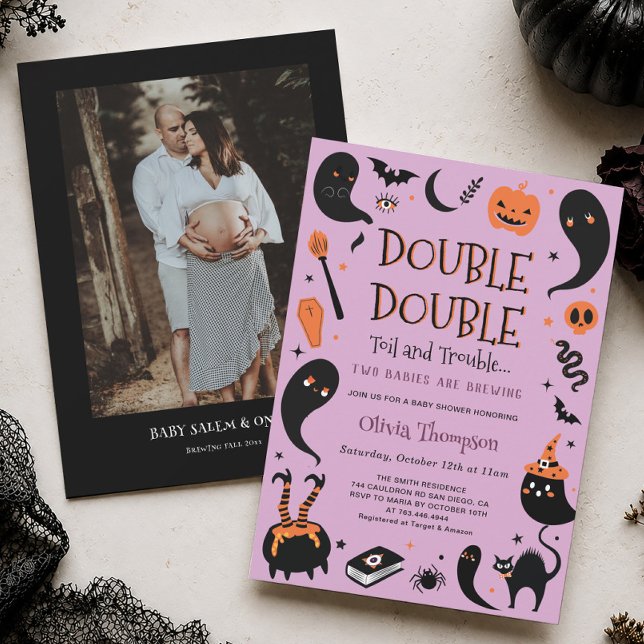 Invitation Fête de naissance d'Halloween de jumeaux Deux bébé (Créateur téléchargé)