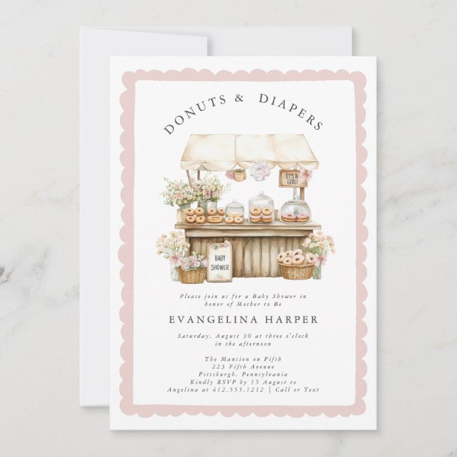 Invitation Fête de naissance Donuts et Couches Fille Arc-en-c (Devant)