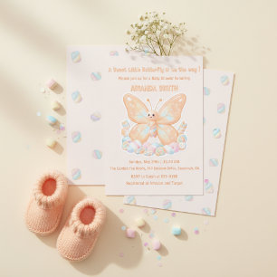 Invitation Fête de Naissance Douce Bébé Papillon Sorbet à la 
