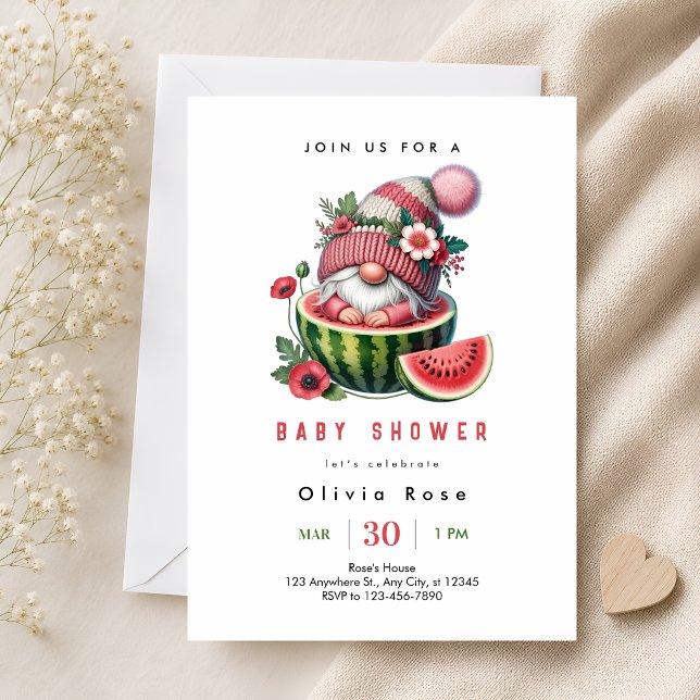 Invitation Fête de naissance du gnome de pastèque mignon (Créateur téléchargé)