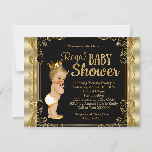 Invitation Fête de naissance du Prince élégant en or (Dos)
