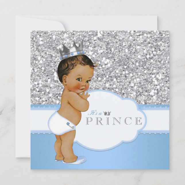 Invitation Fête de naissance du Prince Ethnique Bleu et Argen (Devant)