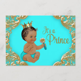 Invitation Fête de naissance du Prince Ethnique Or Turquoise
