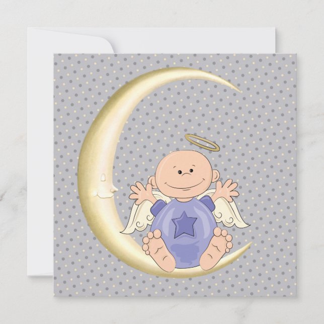 Invitation Fête de naissance d'un bébé ange garçon (Devant)