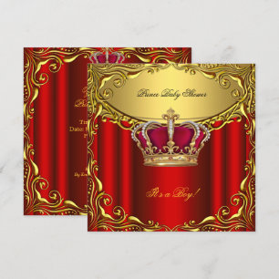 Invitation Fête de naissance d'un prince élégant Rouge Or Roy