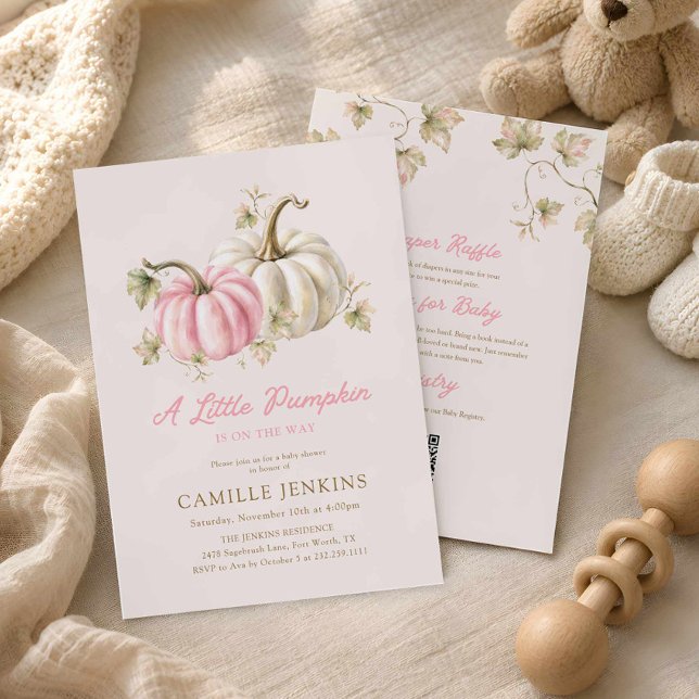 Invitation Fête de naissance d'une petite fille citrouille à  (Sweet Autumn Pumpkin Baby Shower Invite)