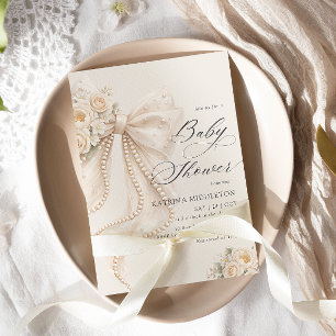 Invitation Fête de naissance Elegant Perle Arc Floral Bébé Fi