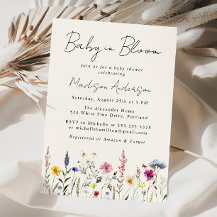 Invitation Fête de naissance Elegant Wildflower Cream Baby en